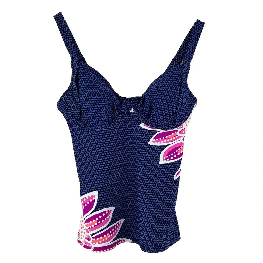 NEW Title Nine Bodacious‎ Swim Tankini Top 32C SAPPHIRE FLORAL PLACED PRINT